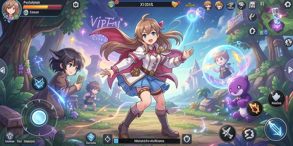 Tampilan gameplay 8II yang penuh warna dan karakter anime yang dinamis.