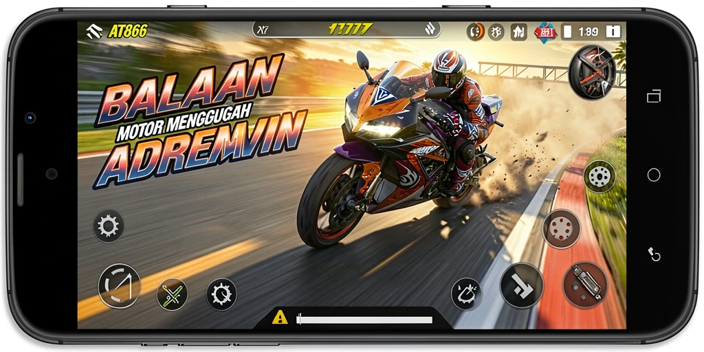 Gameplay seru dari AT866 dengan balapan motor yang mendebarkan.