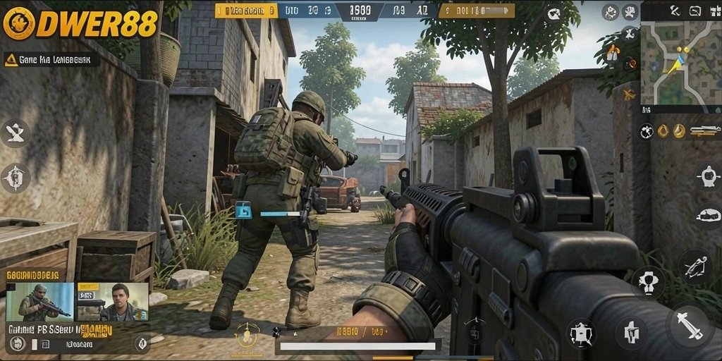 Tangkapan layar gameplay DOWER88 menampilkan momen seru di medan perang FPS.