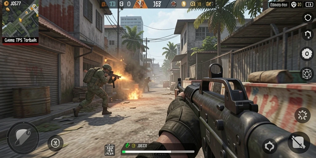 Screenshot JOS77 menampilkan aksi gameplay TPS yang mendebarkan.