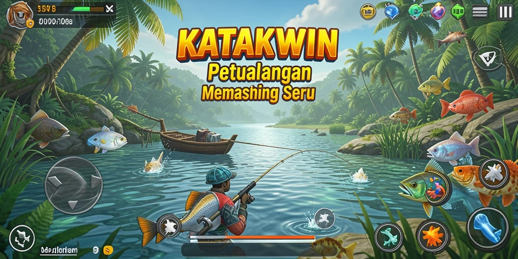 Tampilan gameplay KATAKWIN yang menarik selama sesi memancing.