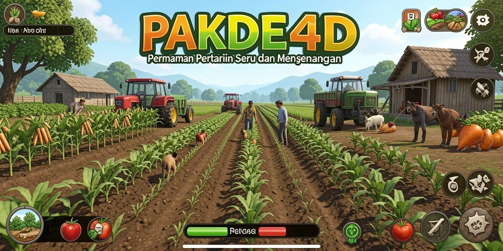 Tampilan gameplay PAKDE4D yang menarik dengan aktivitas bertani yang seru.