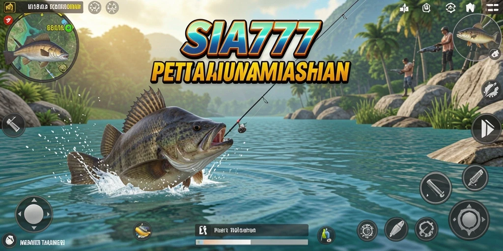 Screenshot menunjukkan pemain beraksi menangkap ikan besar di laut.