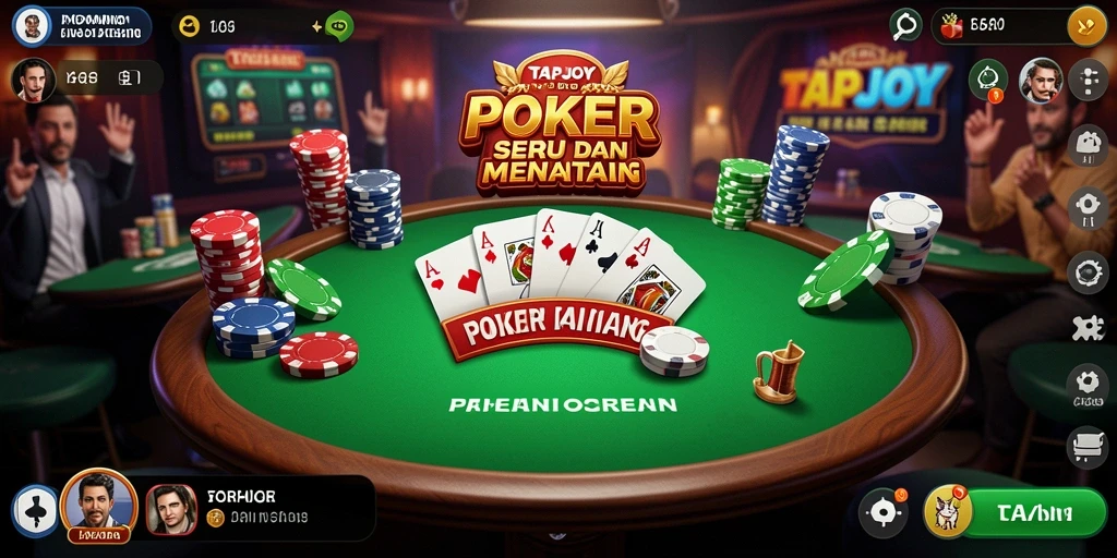 Tampilan screenshot TAPJOY menampilkan gameplay poker yang mendebarkan.