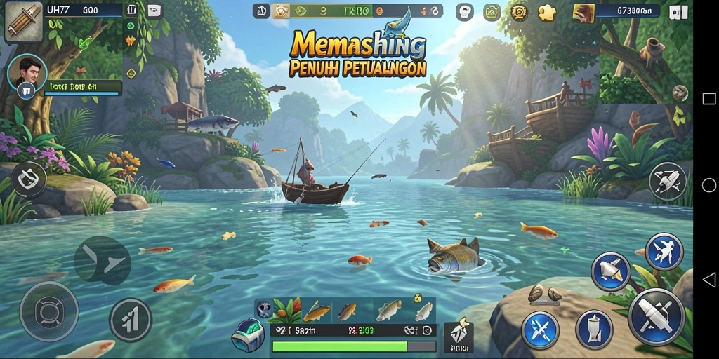 Gameplay UH77 yang menggembirakan dengan aksi memancing seru.